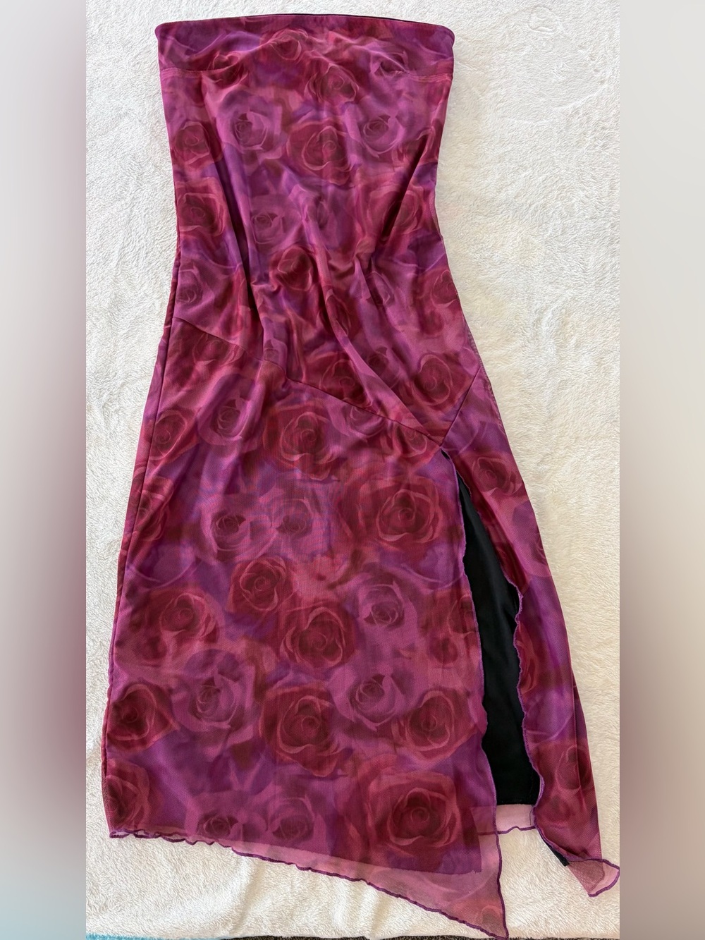 Justify Strapless Rose-Print- Purple- Magenta Midi Dress